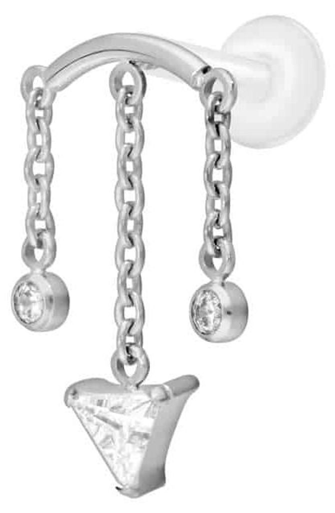 Ohrpiercing, Nasenpiercing PTFE Labret mit Innengewinde + Titan-Aufsatz WINDSPIEL Silber Stablänge: 8mm | Stabstärke: 1,2mm