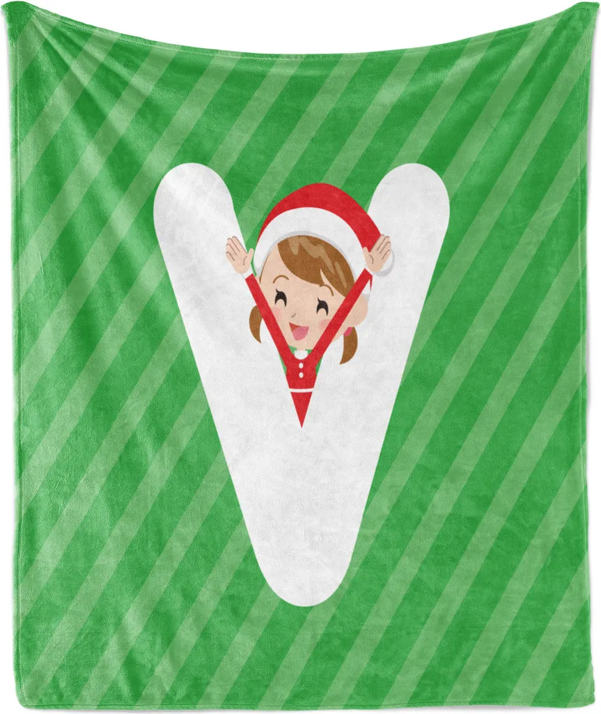 Coperta Morbida Lettera V per Famiglia - Plaid Natalizio Verde Scuro