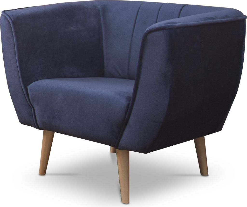 QLA Möbel Polstersessel, skandinavischer Relaxsessel mit Steppung in Blau, Loungesessel Clubsessel mit Armlehnen und Holzbeinen Sessel PAS