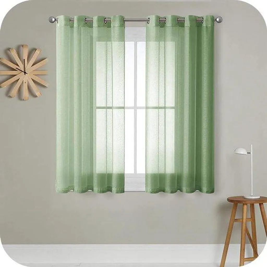 Rideau aspect lin vert saule à œillets : voilage tamisant 140x145 cm