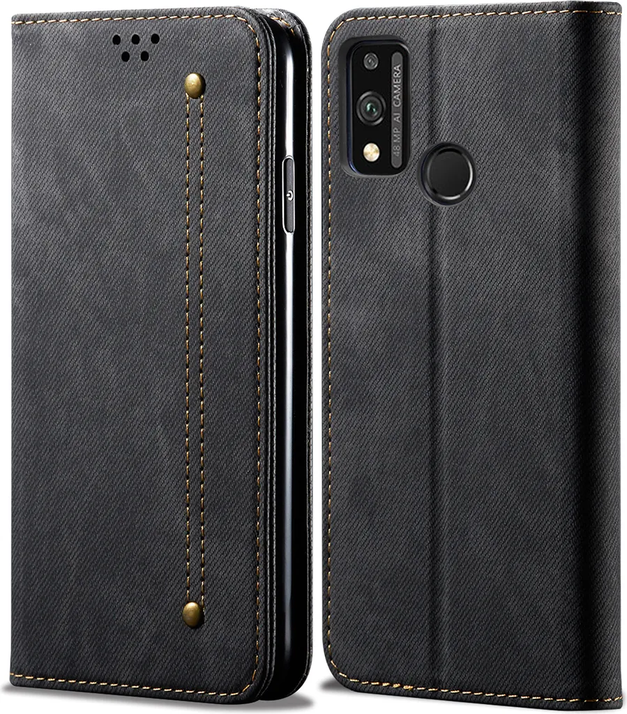 Custodia Libro Honor 9X Lite: LaimTop Denim Nero per Viaggi e Relax