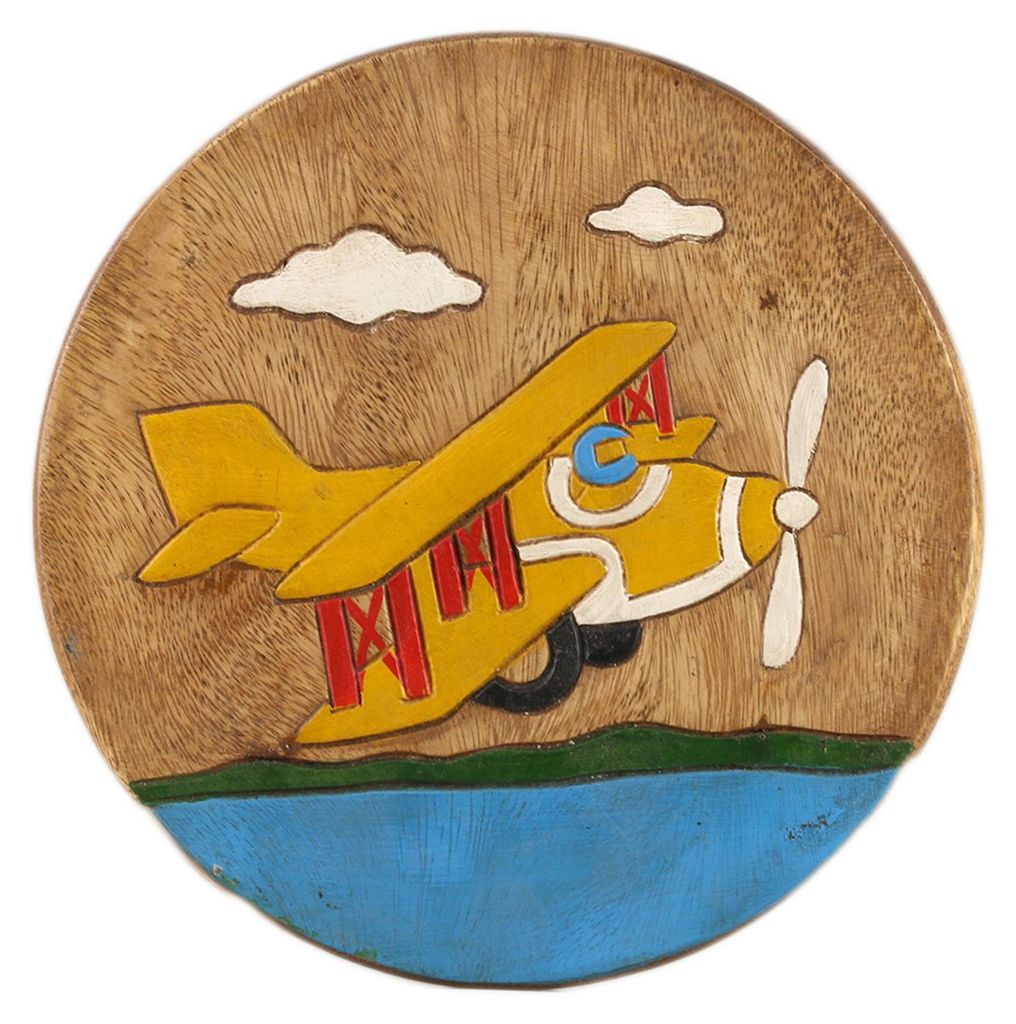 Tokoindah Kinderhocker Flugzeug – Schemel aus Massivholz, Produktbild 