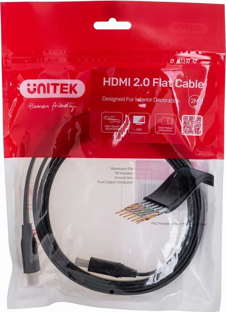 Cavo HDMI 2m Unitek C11063BK-2M Piatto 4K UHD 18Gbps Professionale