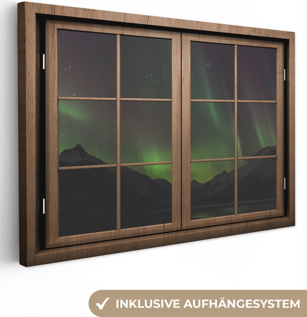 OneMillionCanvasses - Leinwandbilder - 140x90 cm, Aussicht - Berg - Aurora, Wandbilder Kunstdruck Wanddekoration
