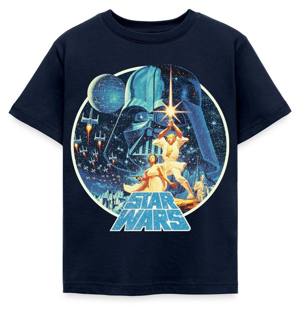 Star Wars Galaxie Mit Ikonischen Charakteren Kinder T-Shirt, 110/116 (5-6 Jahre), Navy