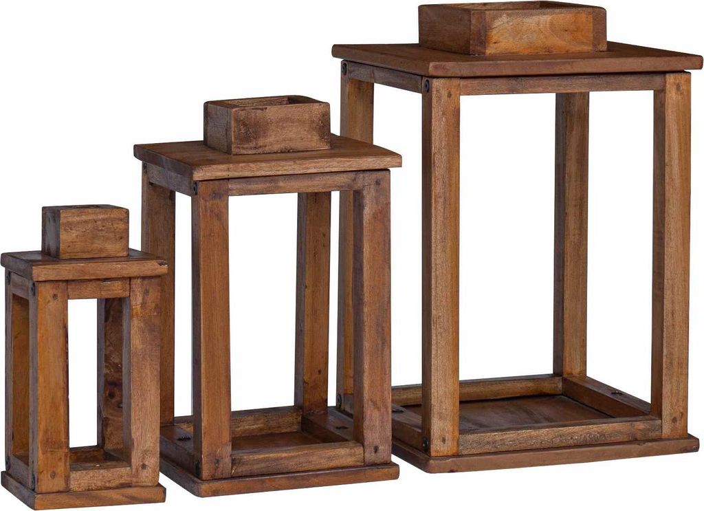 vidaXL Laterne 3 pcs Natur Mahagoni Holz