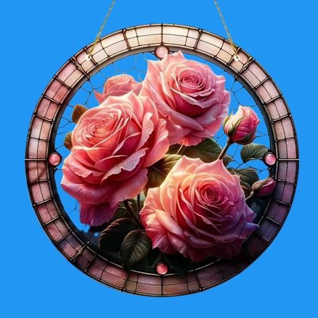 GKA XL Sonnenfänger Rosen rosa 20 cm Buntglas Lichtfänger Produktbild 