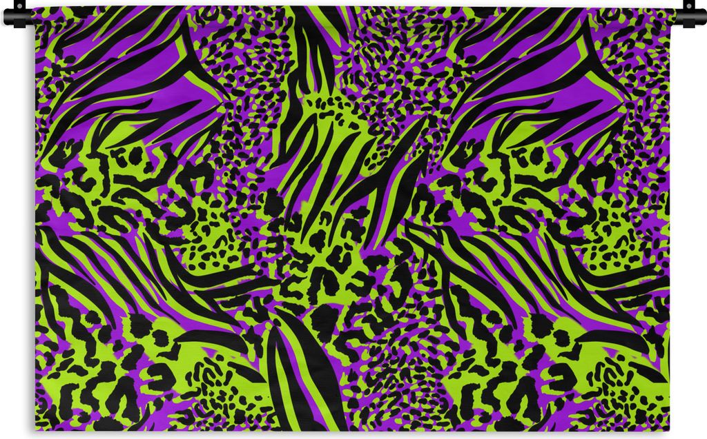 MuchoWow Wandteppich Wandbehang Tiermuster - Neon - Lila - Grün 120x80 cm Tapisserie Dekoration Wandtuch - Wanddekorationen - Wandtücher