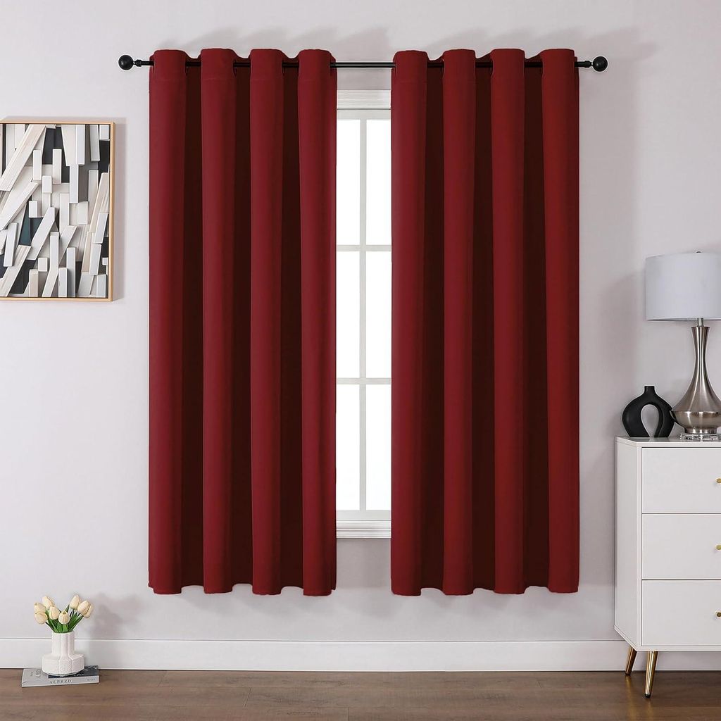 Verdunkelungsvorhänge Thermoisolierend 2er-Set Baumwolle Rot 140x175 cm