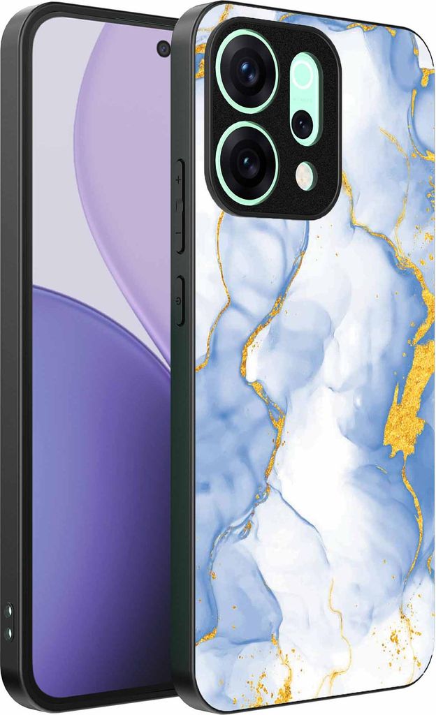 Geeignet für Oppo Reno 14 Pro Telefon Fall mit Hellblau Gold Marmor Print - TPU Backcover Fall Hellblau Gold Marmor Design - Smartphonica