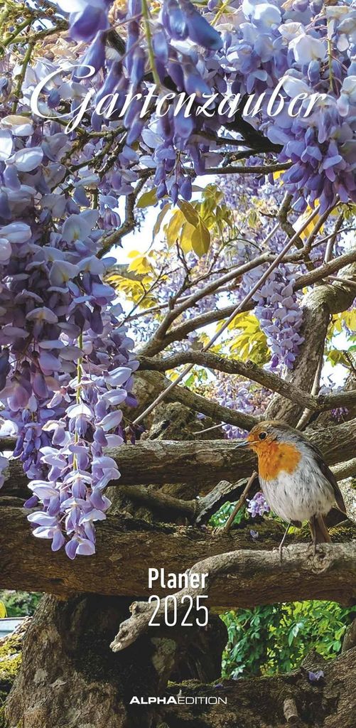 Alpha Edition - Gartenzauber 2025 Streifenplaner, 22x45cm, Kalender mit 3 Spalten für Eintragungen und Notizen, Mondphasen, Monatsübersicht, deut...