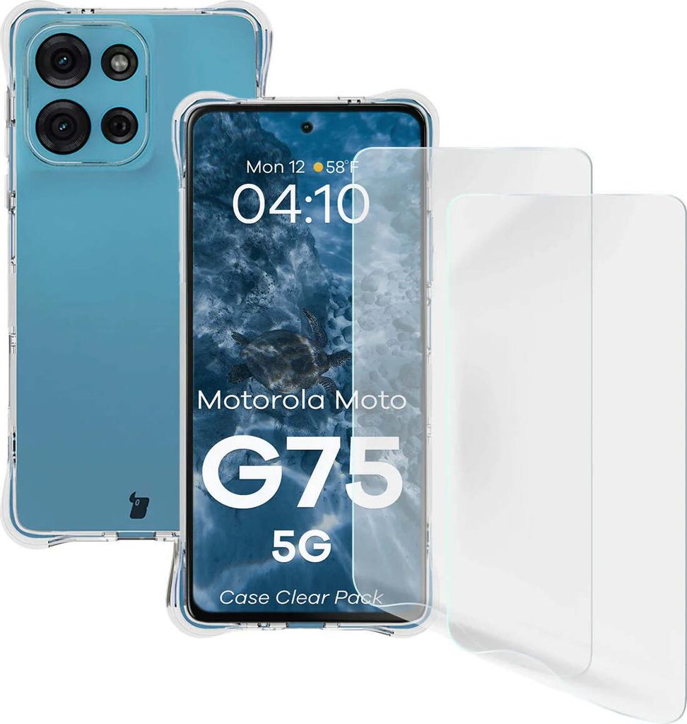 Bizon Case Clear Pack flexibles Gehäuse + 2x Bildschirmfolie Motorola Moto G75 5G
