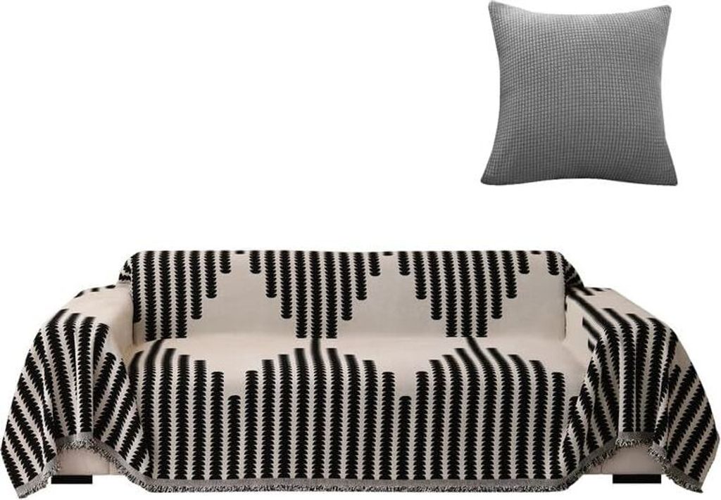 (180*340cm, Schwarz) Vielseitiger Sofabezug, Schonbezug, Überwurfdecke – weich, strapazierfähig, Couchbezug, Möbelschutz mit Kissenbezug für ...