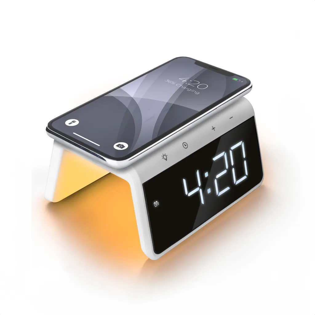 Réveil Chargeur Qi sans Fil Caliber Jupiter Blanc : Fini les Câbles au Lit