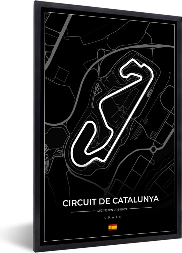 MuchoWow Gerahmtes Poster F1 - Rennstrecke - Circuit de Barcelona-Catalunya - Rennstrecke - Spanien - Schwarz 60x90 cm - Poster mit Schwarzem Bil...