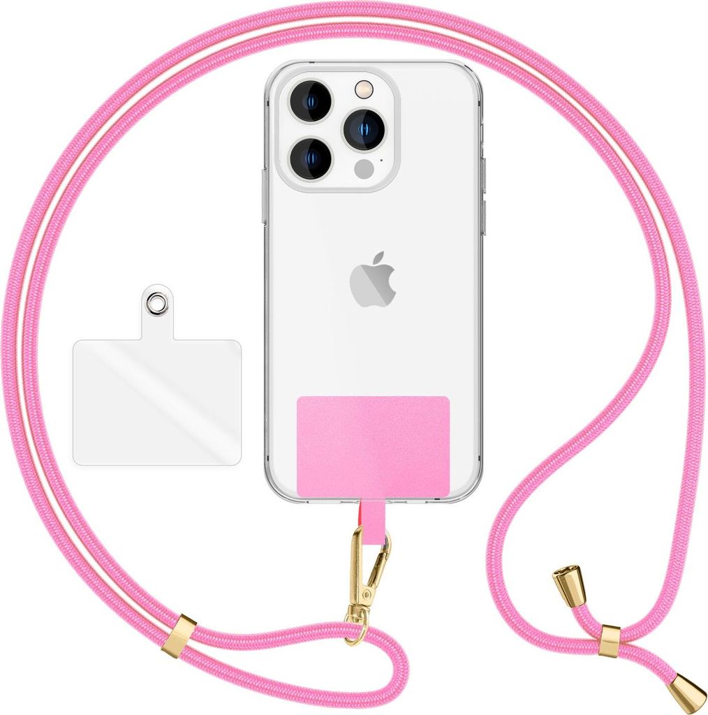 HoldMe Air Edition - Universal Lanyard mit 2 Pads & Karabinerhaken (gold) - 160cm Handyband zum Umhängen - Rosa