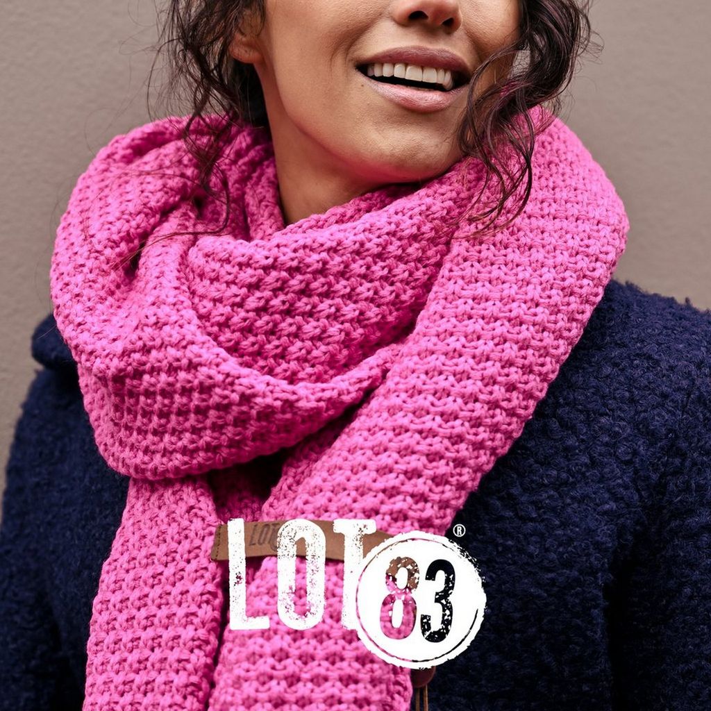 Damen Winter Strickset Schal & Haarband PINK mit Lederdetail von Lot83