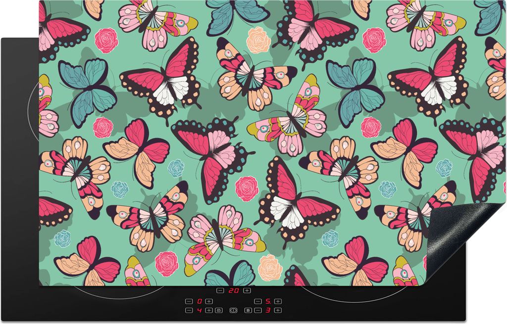KitchenYeah Herdabdeckplatte Schmetterlinge - Muster - Frühling , 83x51cm, Küche Deko, Glaskeramikkochfeld Herdabdeckung, Abdeckplatte fùr Koc...