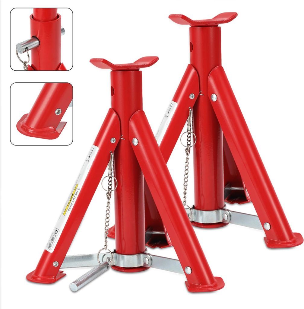 Aopunly 2x Unterstellbock 3T verstellbar Auto Unterstellböcke 3000 kg höhenverstellbar zusammenklappbar Red