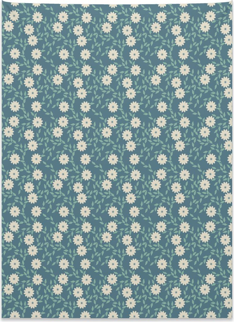 Abakuhaus Elfenbein und Blau Wandteppich, Weibliche Blumen aus Weiches Mikrofaser Stoff Kein Verblassen Klare Farben Waschbar, 110 x 150 cm, Türki...