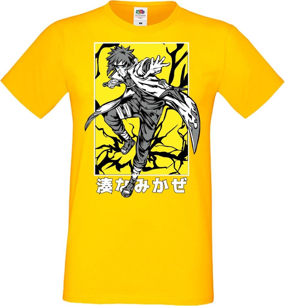 Herren T-Shirt Manga Anime Naruto Minato Namikaze, Man XL / Gelb