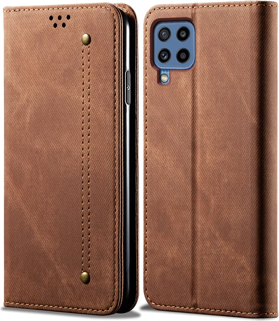 Custodia Galaxy M42 5G, Custodia in pelle a portafoglio con funzione stand per Samsung Galaxy M42 5G Marrone