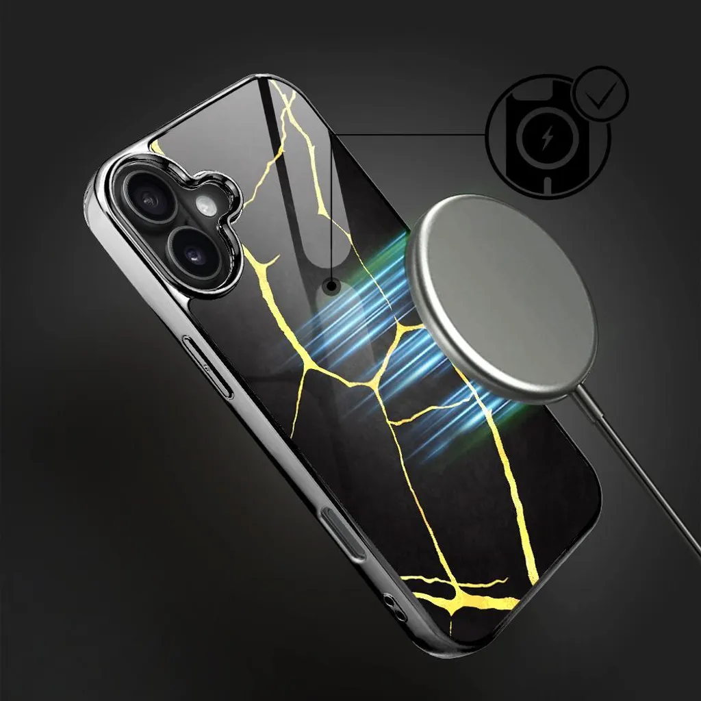 Coque iPhone 16 Plus en porcelaine noire et verre Kintsugi - 3