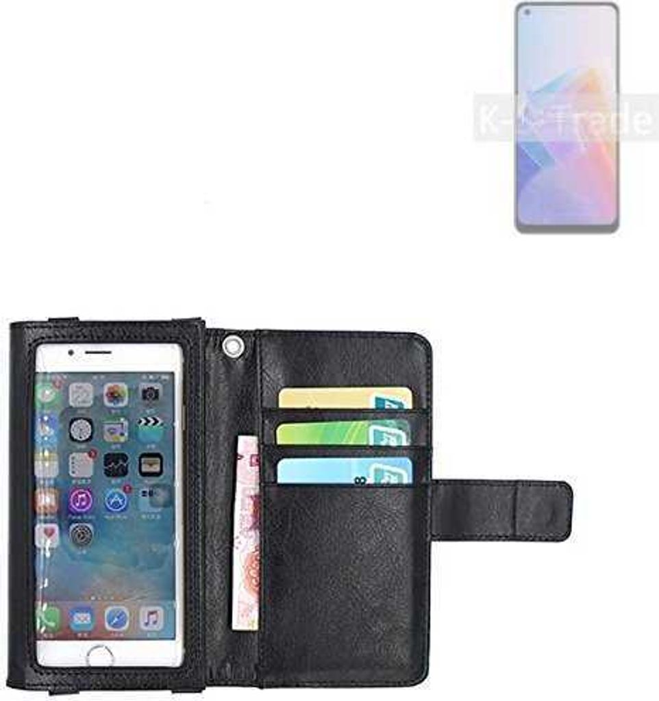 K-S-Trade Handy Hülle Schutz Hülle Kompatibel mit Oppo Reno7 Lite 5G Case mit Displayschutz / Schutzfolie Flip Cover Wallet case Etui Hülle schwarz
