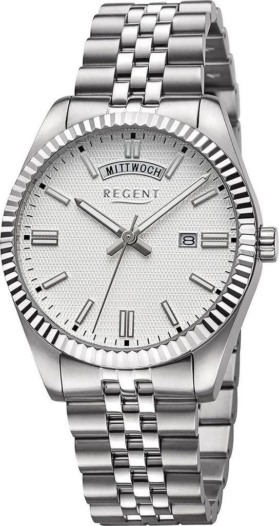 Regent Herrenuhr Edelstahl-Armbanduhr Analog Metallarmband silber D2URBA883