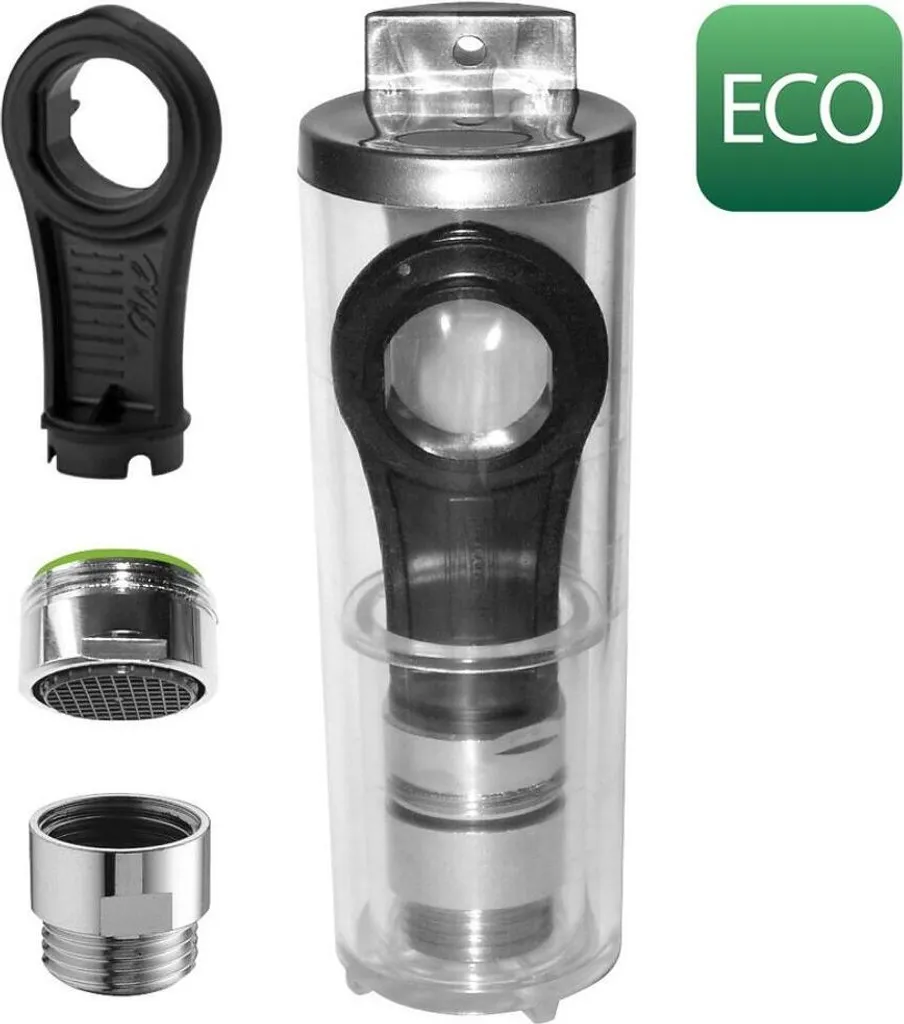 ECO SET Riduttore per tubo doccia 6 l/min, aeratore 6 l/min, filettatura esterna M24x1 e chiave, cromato