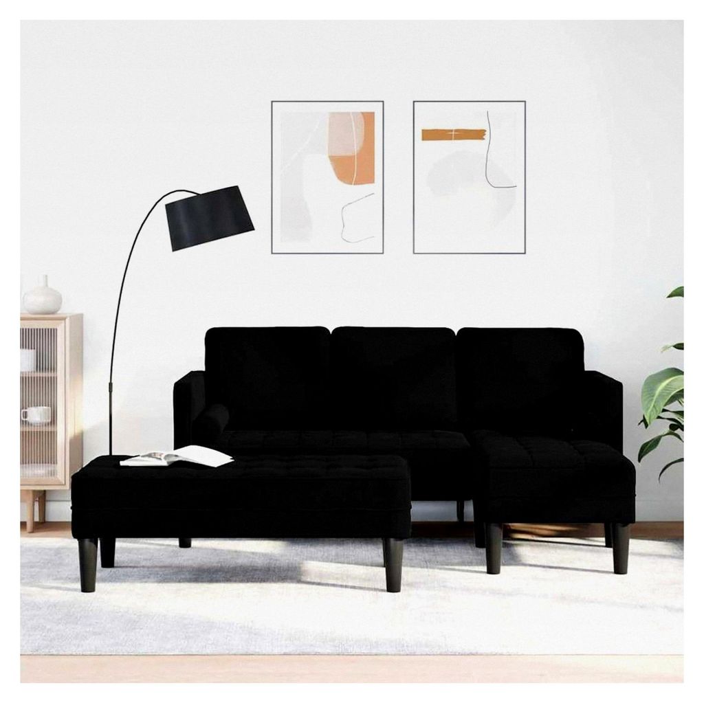 3-Sitzer L-förmiges wasserdichtes Sofa mit Kissen - für Innen- und Außenbereich, Samt Schwarz, Holzwerkstoff Rahmen