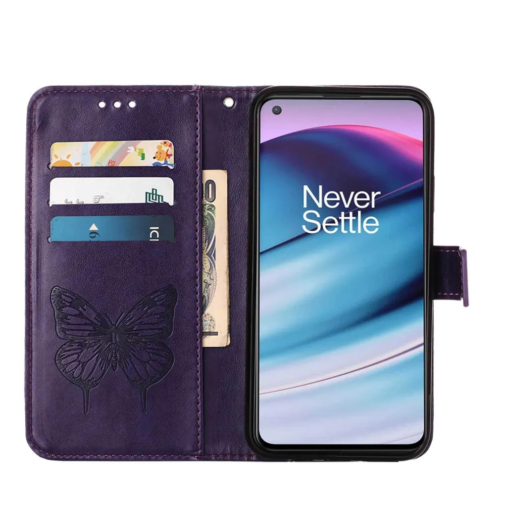 Custodia OnePlus Nord CE 5G Viola - Farfalla a Rilievo e Stand - 3