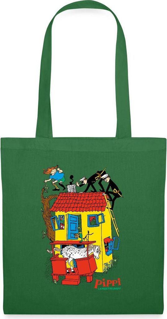 Spreadshirt Pippi Langstrumpf Villa Kunterbunt Stoffbeutel, One size, Fichte