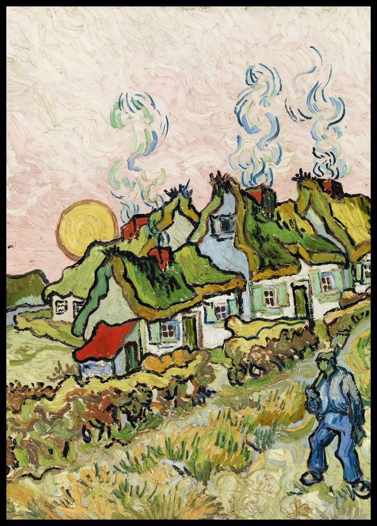 Plakat 64x90cm Häuser und Figur, Van Gogh Vintage für das Wohnzimmer