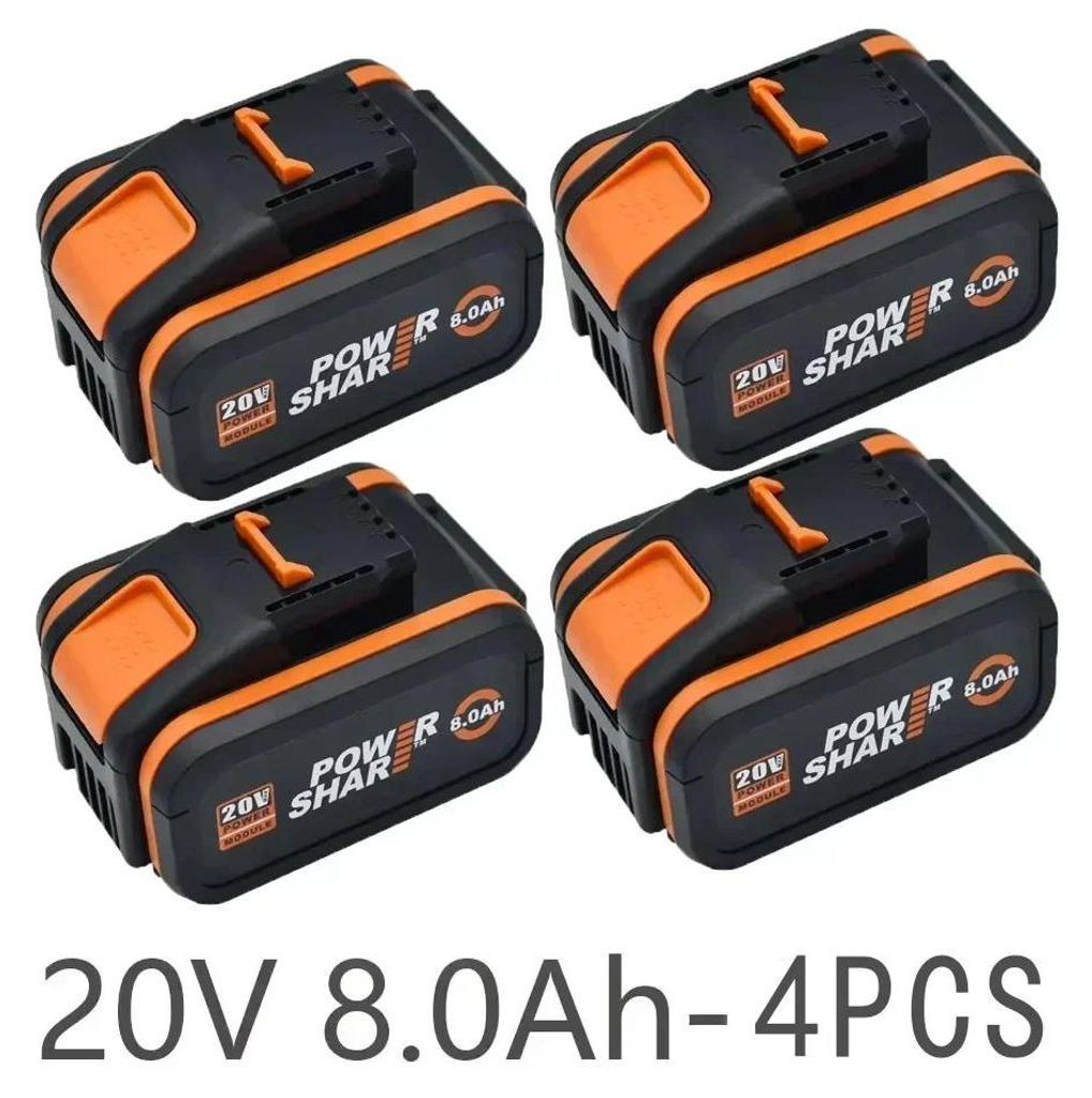 20V Akku - WA3553 Li-Ion - 8,0Ah 8000mAh - Ersatzakku für Elektrowerkzeuge - 4er-Pack - Ohne Ladegerät