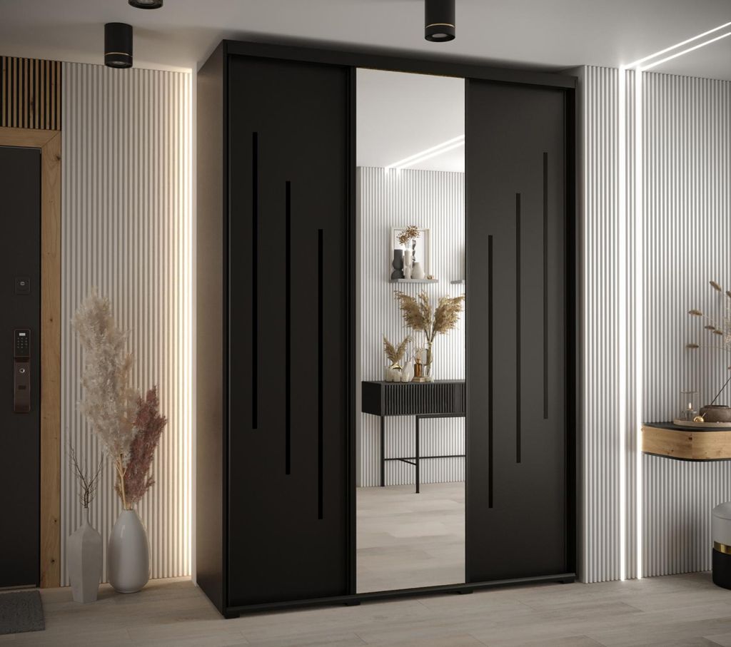 Kleiderschrank YVONA 9 - 180/45 cm, schwarz / schwarz