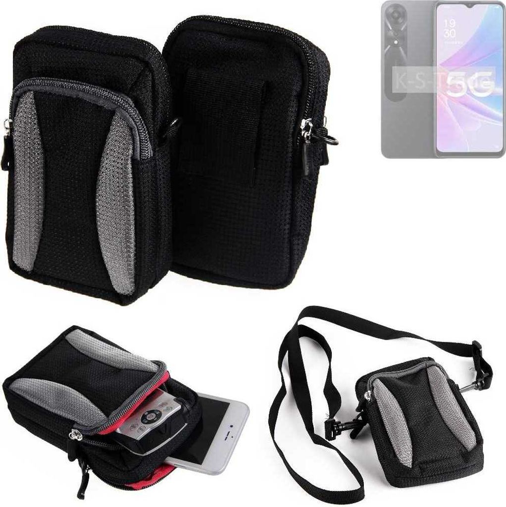 K-S-Trade Holster Schutz Hülle kompatibel mit Oppo A1 Energy Edition 5G Handy Hülle Gürteltasche Umhängetasche mit Zusatzfach schwarz