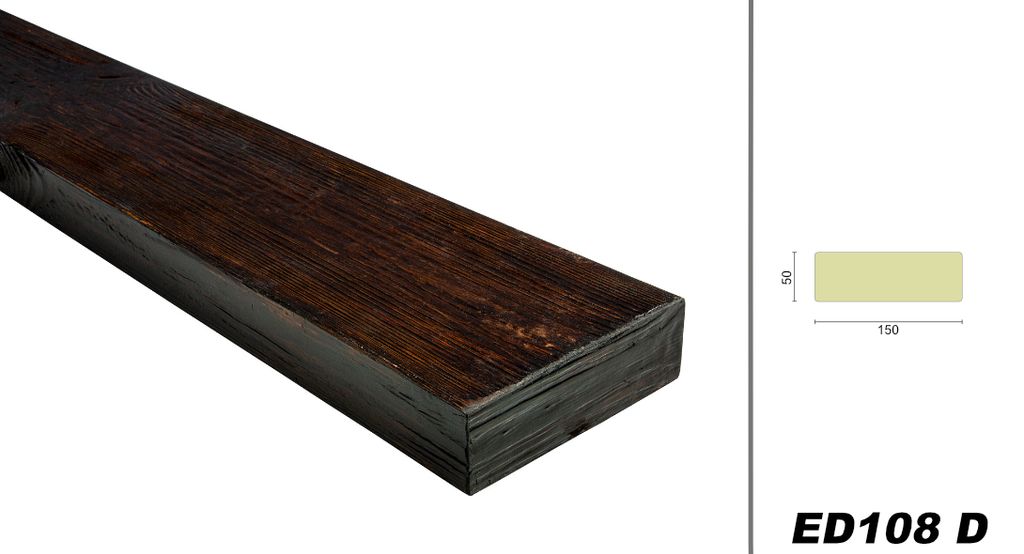 DECO WOOD Deckenbalken modern aus Polyurethane, 2m Länge, PolyurethanBalken Holzoptik (dunkelbraun - 15x5cm) Verzierung Lampe Kabelkanal Scheinbalken