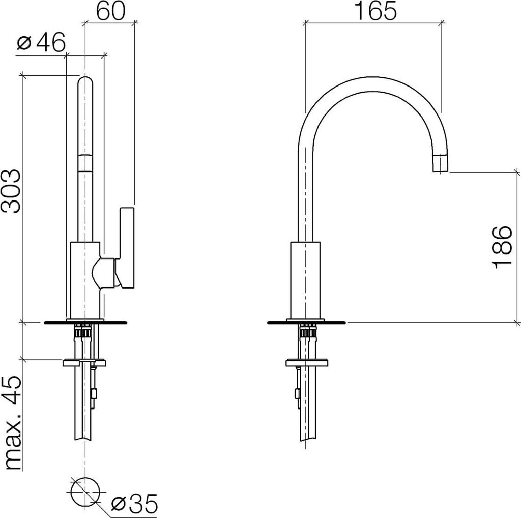 Dornbracht TARA ULTRA BAR-TAP Einhebelmischer, Ausladung 166 mm, 33805875-28