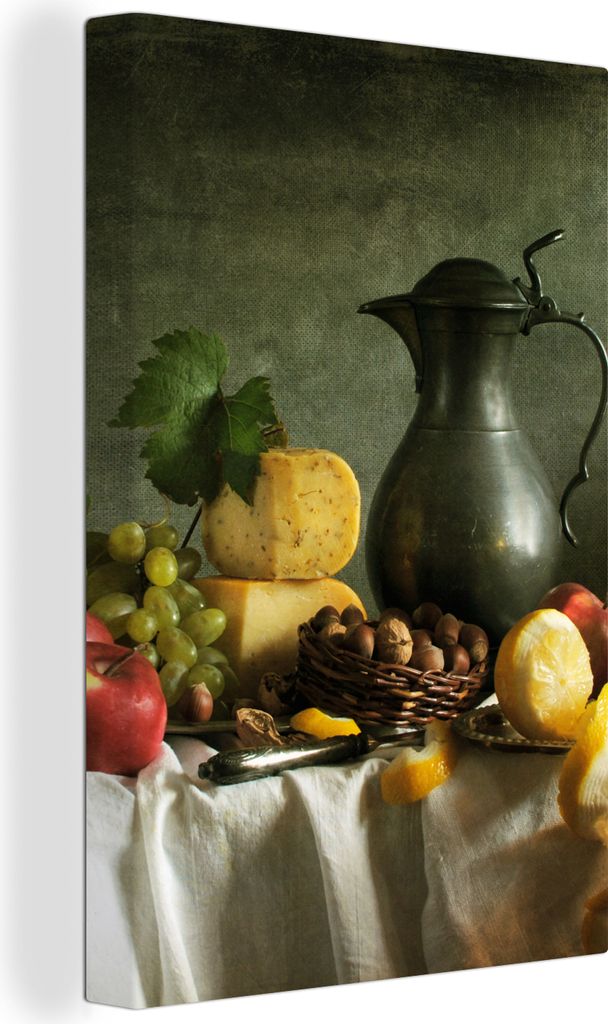 OneMillionCanvasses - Leinwandbilder - 90x140 cm, Rustikal - Käse - Teekanne - Obst - Stilleben, Wandbilder Kunstdruck Wanddekoration - Foto auf...