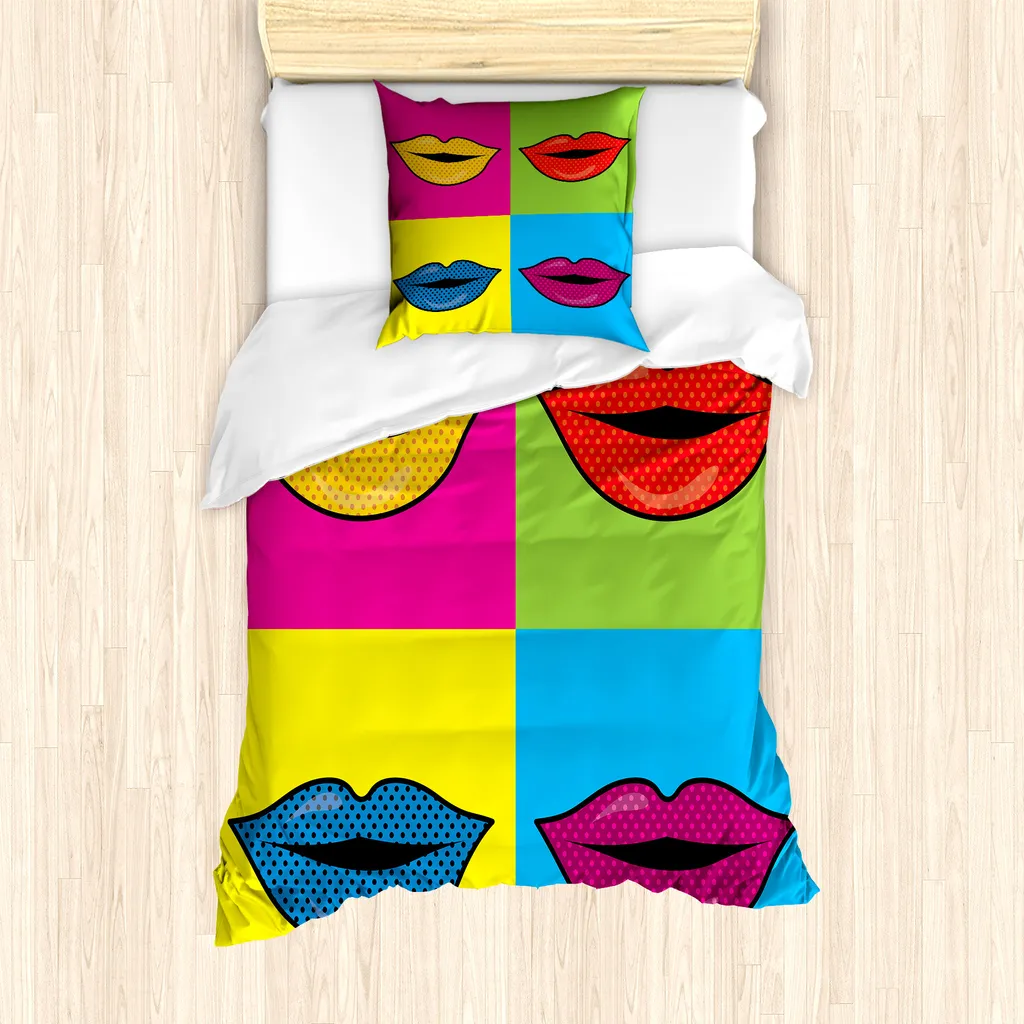 Parure de lit 1 personne Pop Art multicolore 135x200 cm motif rétro chic