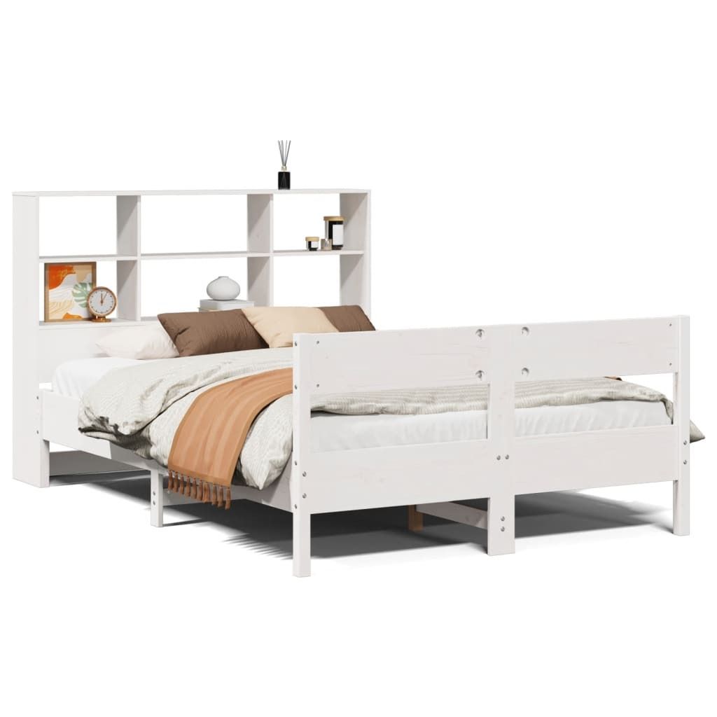 "SALE 2026"Massivholzbett Modernes/Doppelbett - Polsterbett Erwachsene/r /Kind - mit Regal ohne Matratze - Weiß 140x200cm Kiefer - Klassische Bett...