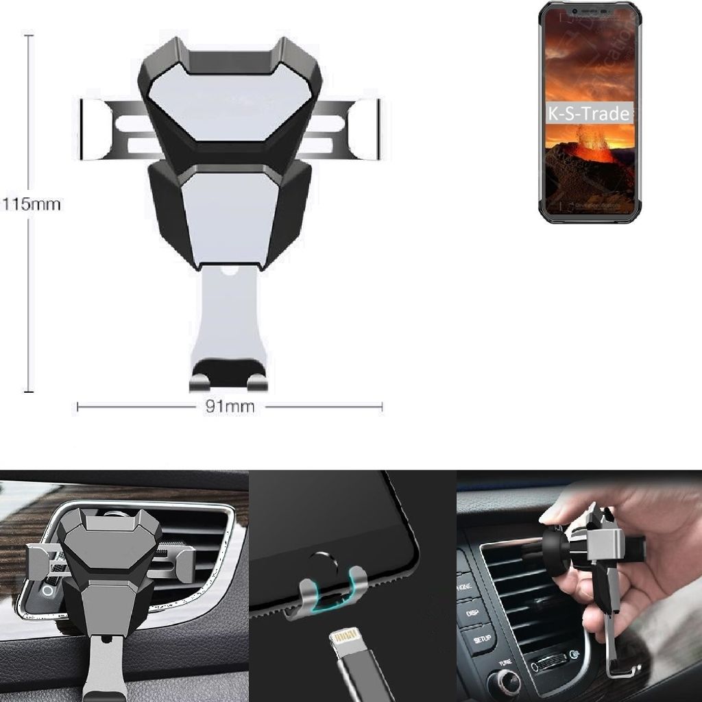 K-S-Trade Lüftungshalterung kompatibel mit Blackview BV9600E kompakte Handy-Halterung Lüftungsschlitz Lüftungsgitter Autohalterung KFZ