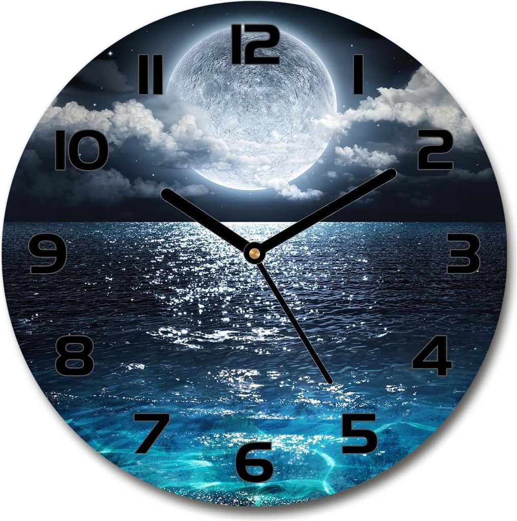 Wanduhr aus Glas 30fi Glasbild Glasuhr Gehärtetes Glas - schwarze-zeiger - full moon