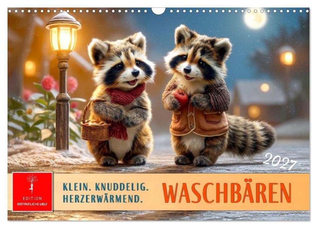 Waschbären - Klein. Knuddelig. Herzerwärmend. (Wandkalender 2027 DIN A3 quer), CALVENDO Monatskalender