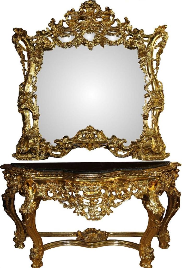 Casa Padrino Luxus Barock Spiegelkonsole mit Marmorplatte Gold 175 x H265 cm - Hotel Möbel - Limited Edition