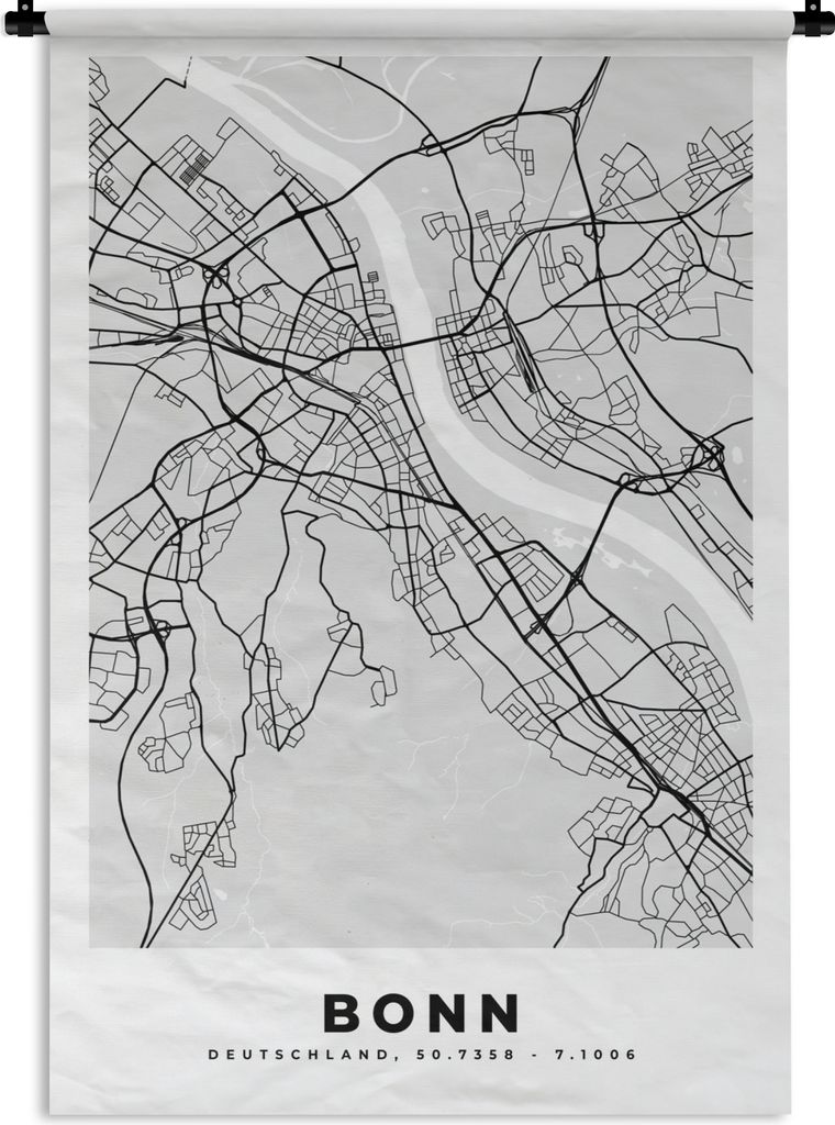 MuchoWow Wandteppich Wandbehang Deutschland - Stadtplan - Bonn - Karte 120x180 cm Tapisserie Dekoration Wandtuch - Schlafzimmer - Dekorationen f...