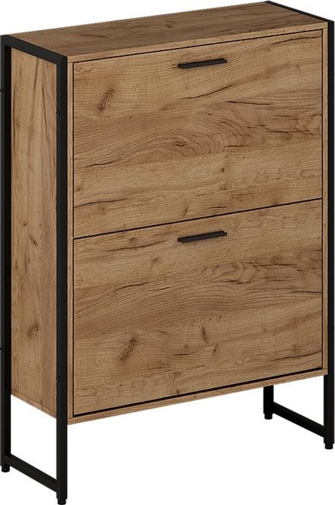 Schuhkipper Vicco Folda Goldkraft Eiche/Schwarz 63 x 83 cm mit 2 Kippfächern, Model 57360
