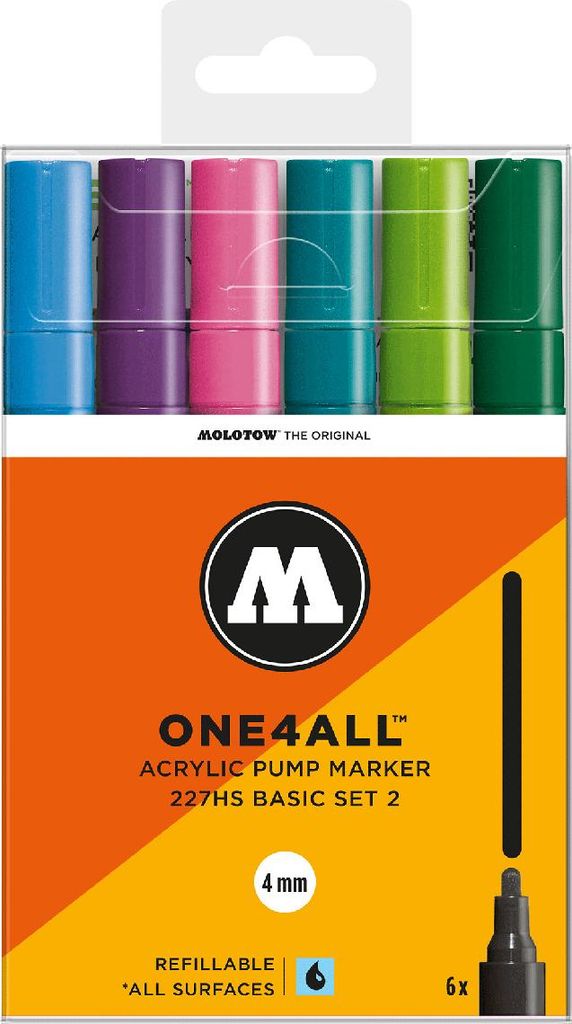 Molotow Acrylmarker ONE4ALL ACRYLIC 227HS 6er Etui, 4 mm, Basic Set 2