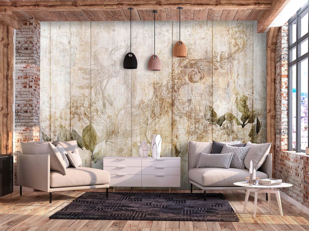 Vlies Fototapete Blumen 400x280 cm Tapeten Wandtapete XXL Natur Holzoptik Vogel Vintage f-A-10065-a-a